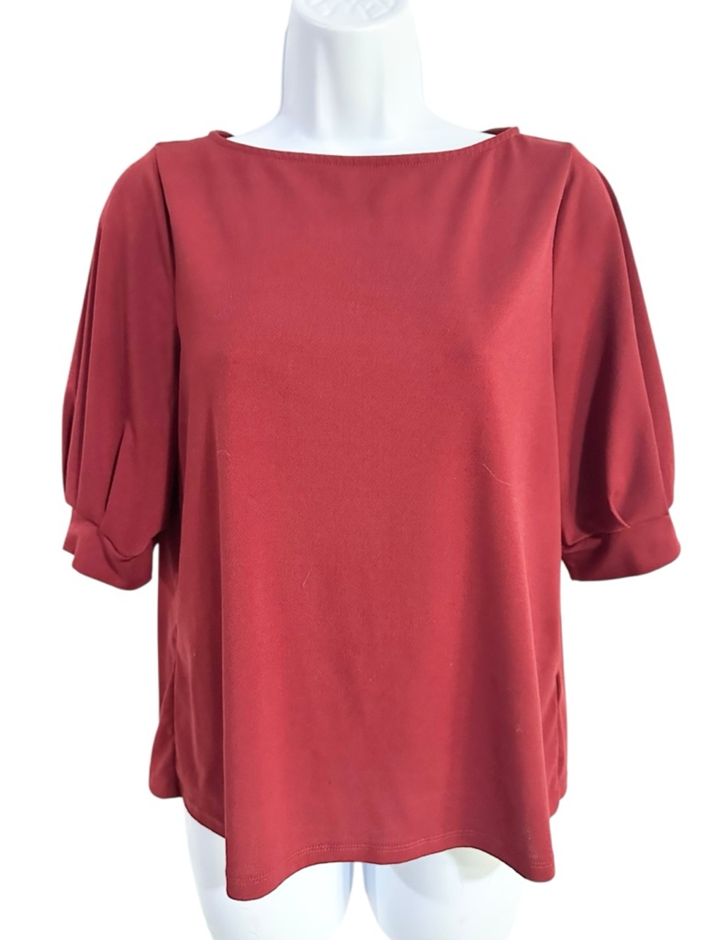 H&M Rust Red Puff Sleeve Boatneck Blouse Size Small